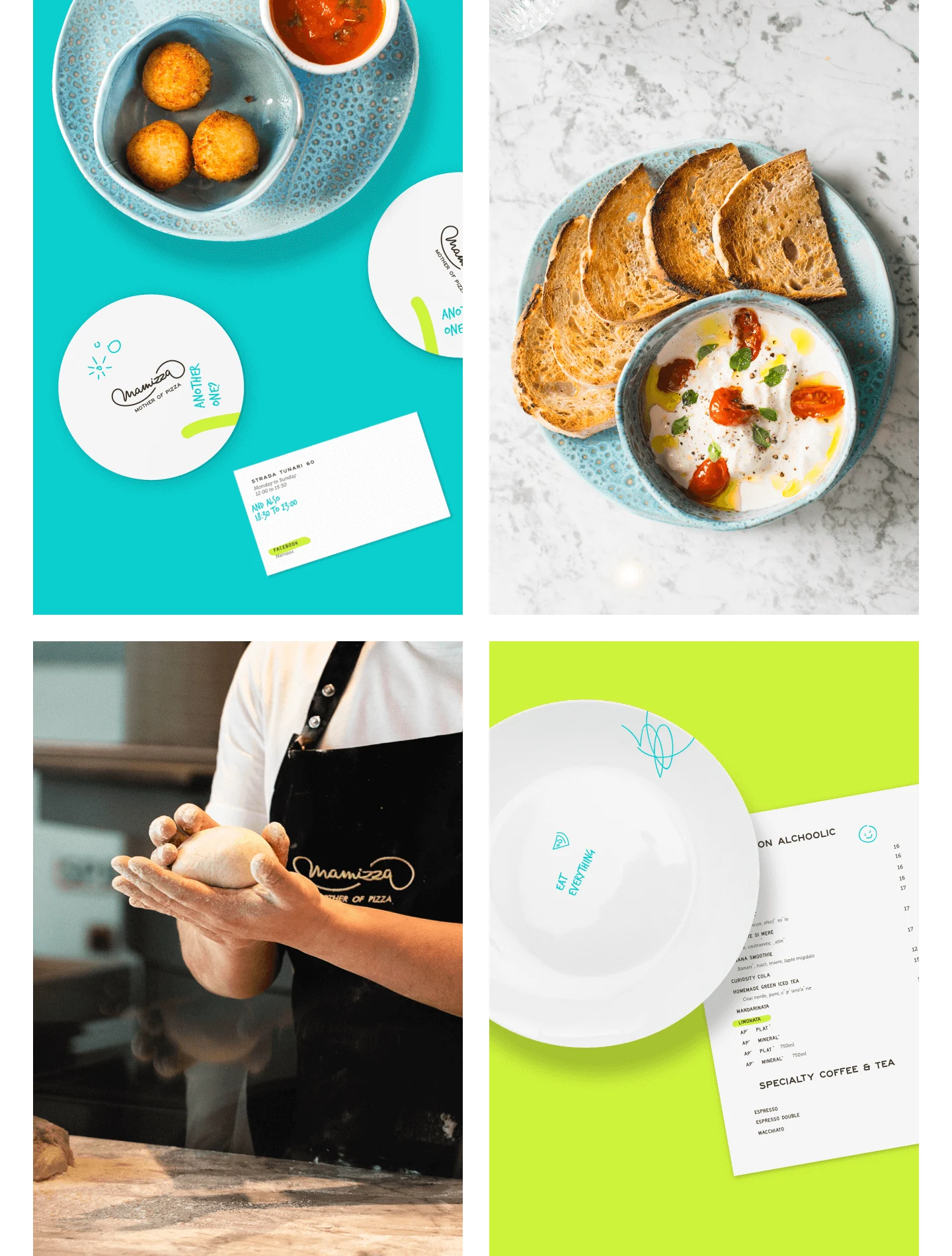 Mamizza menus, napkins and packaging