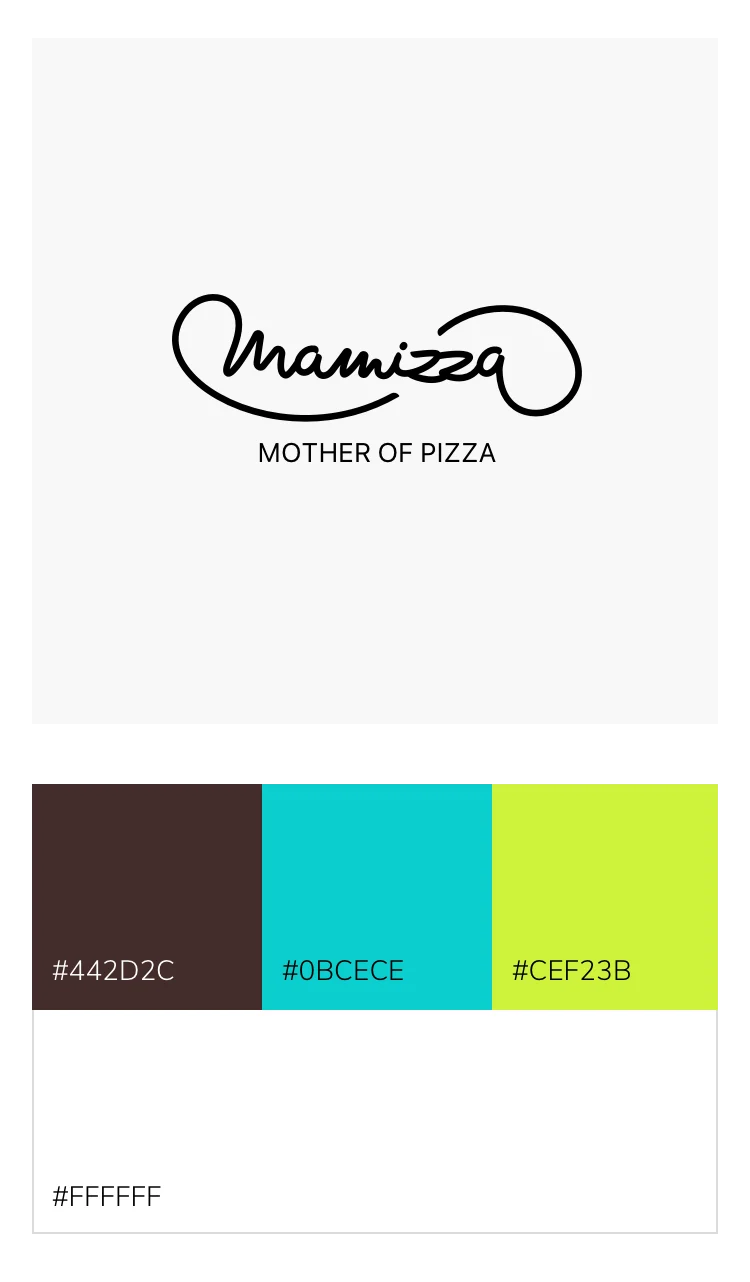 The Mamizza logo and colour palette