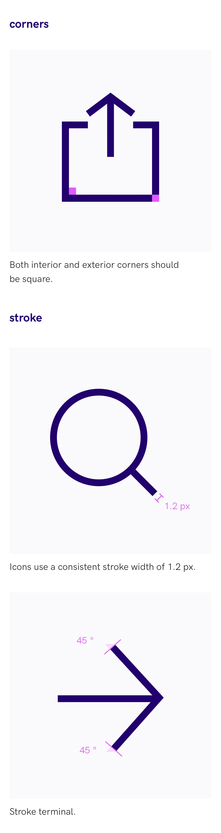 Icon styles across sizes