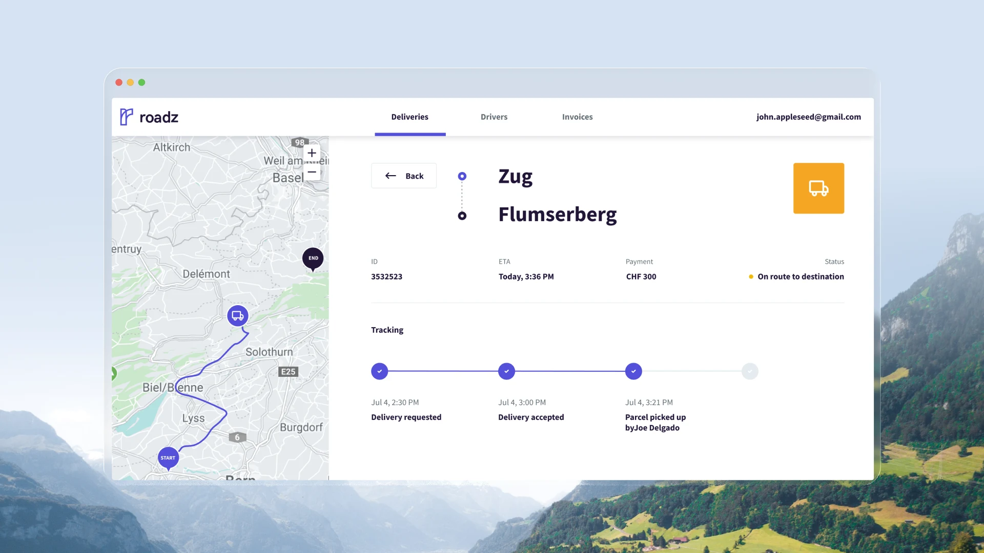 The business dashboard: every delivery tracked from request to doorstep
