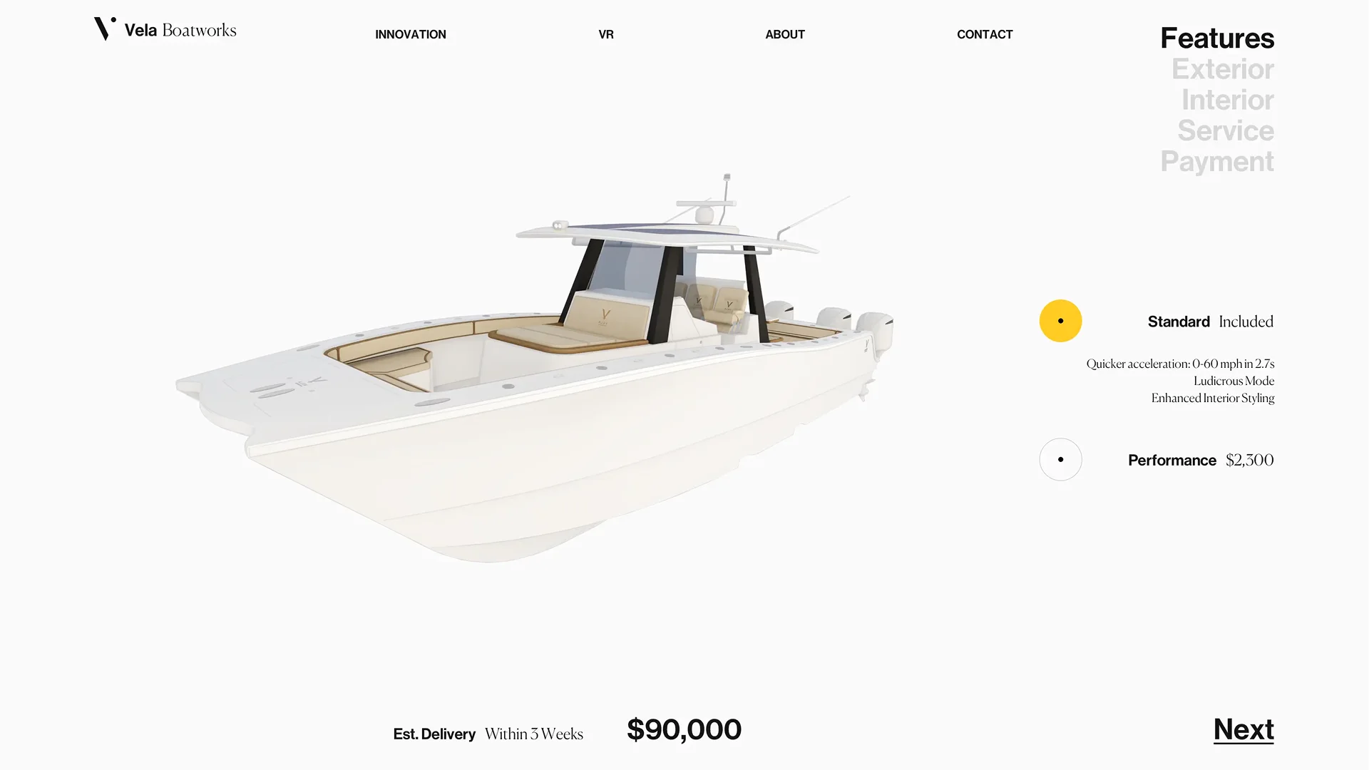 Configurator: features, price, and an estimated delivery